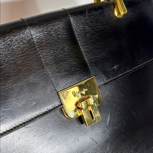 GINZA Kanematsu Handbag black leather bamboo style handle vintage - Picture 7 of 15